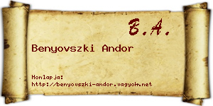 Benyovszki Andor névjegykártya